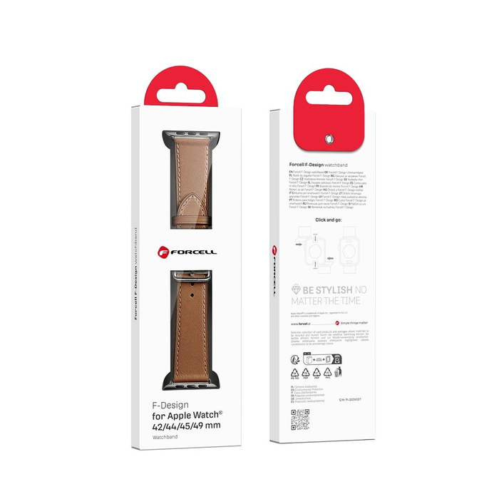 Pasek do Apple Watch Forcell F-Design FA20 dziurki skóra ekologiczna 42 / 44 / 45 / 49 mm brązowy