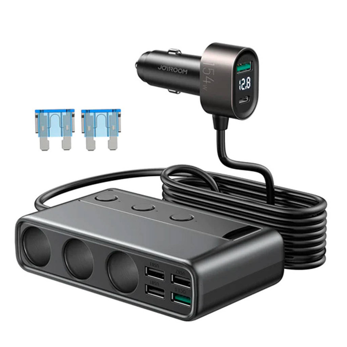 Joyroom 9w1 ładowarka samochodowa do laptopa 154W - 5x USB / 1x USB Typ C / 3x gniazdo zapalniczki Power Delivery / Quick Charge / PPS / AFC / FCP czarny (JR-CL06)
