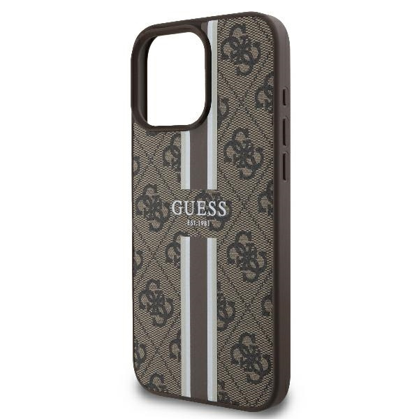 Etui Guess iPhone 16 Pro 6.3" brązowy/brown hardcase 4G Printed Stripes MagSafe