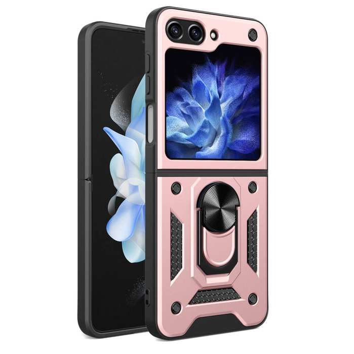 Etui pancerne Hybrid Armor Camshield do Galaxy Z Flip 5 5G z osłoną na aparat - różowe