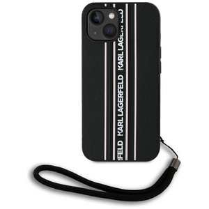 Etui Karl Lagerfeld Saffiano Athleisure  Stripes Cord do iPhone 15 czarno-różowy