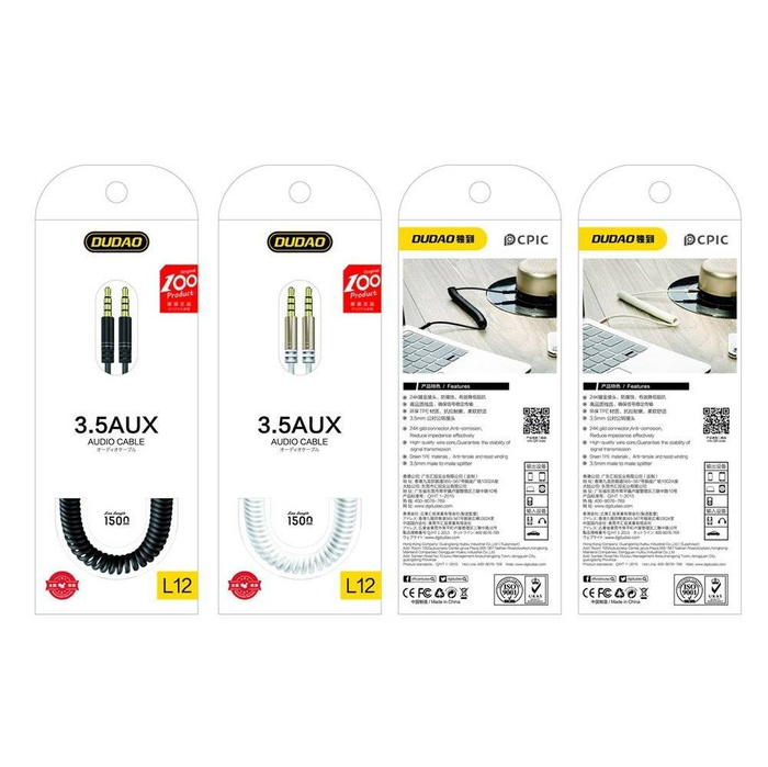 Dudao długi rozciągliwy kabel AUX mini jack 3.5mm sprężyna 150cm biały (L12 white)