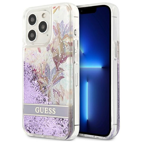 Etui GUESS Apple iPhone 13 13 Pro Flower Liquid Glitter Fioletowy Hardcase