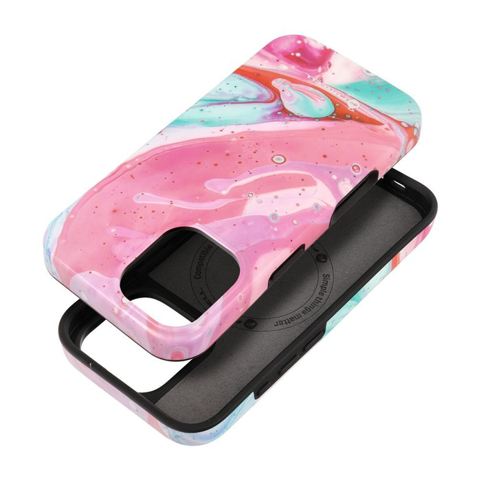 Etui na iPhone 16 Forcell F-Protect Mirage zgodny z MagSafe Military Drop-Test pink marble