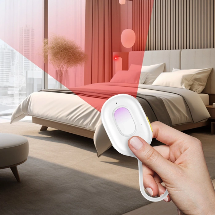 Wykrywacz ukrytych kamer Baseus Heyo Series II z alarmem i mini latarką + kabel Baseus Simple USB-A - USB-C – biały