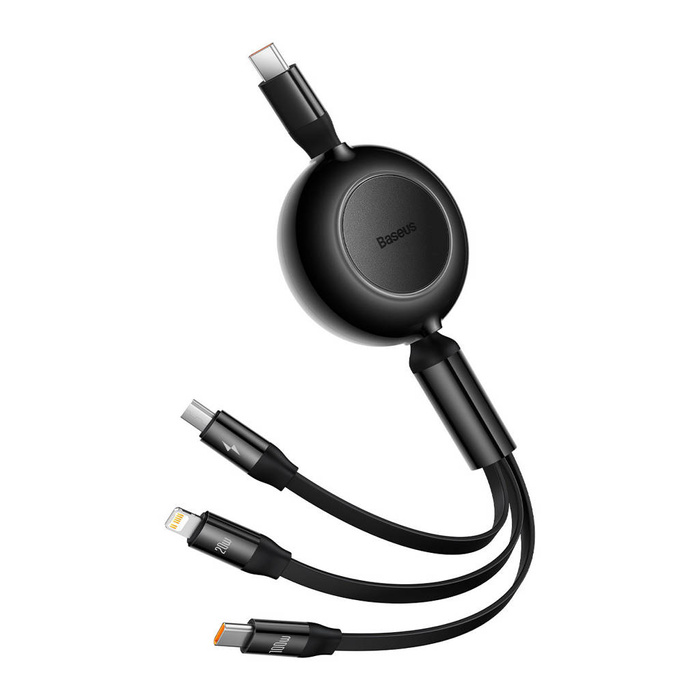 Baseus Bright Mirror 2 zwijany kabel przewód 3w1 USB Typ C - micro USB + Lightning + USB Typ C 3.5A 1.1m czarny (CAMJ010201)