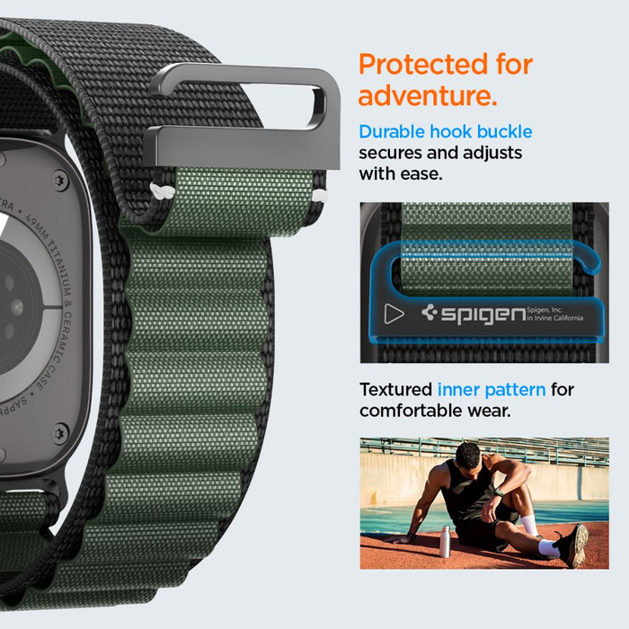 PASEK SPIGEN WBF1 BAND APPLE WATCH 6 / 7 / 8 / 9 / 10 / SE / ULTRA 1 / 2 (44 / 45 / 46 / 49 MM) BLACK/GREEN