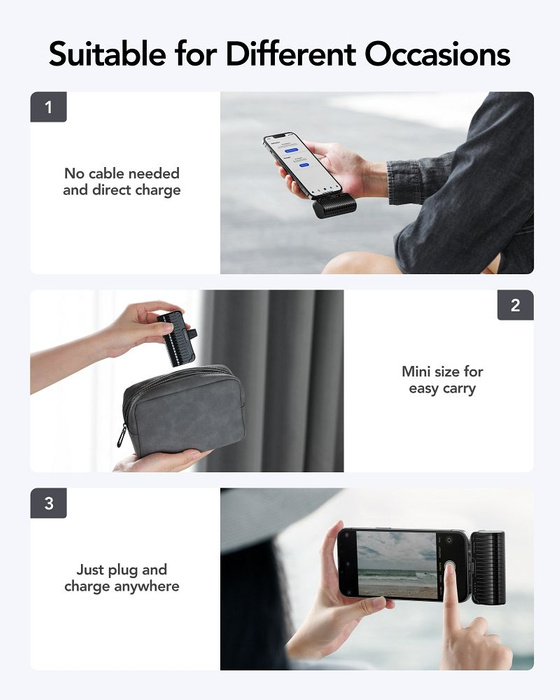 Powerbank Veger PlugOn (W0558P) PD QC3.0 2,4A 20W 5000 mAh z wbudowanym złączem Lightning czarny 0INT