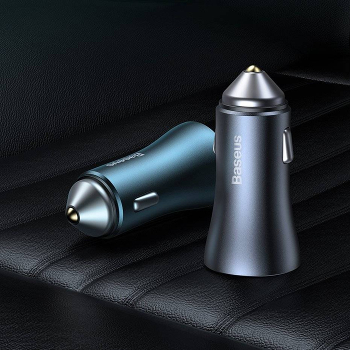 [PO ZWROCIE] Baseus Golden Contactor Pro szybka ładowarka samochodowa 2x USB 40 W Quick Charge SCP FCP AFC + kabel USB - USB Typ C szary (TZCCJD-A0G)