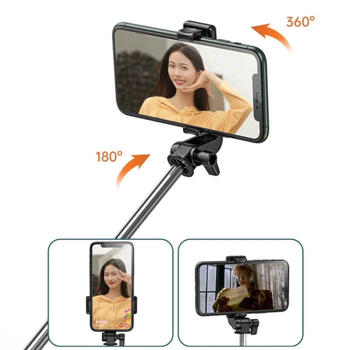 Selfie stick WHS1Y teleskopowy tripod 1m z uchwytem na telefon - czarny