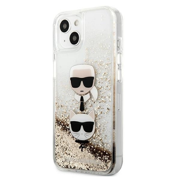 Etui KARL LAGERFELD Apple iPhone 13 Mini Liquid Glitter Karl&Choupette Head Złoty Hardcase