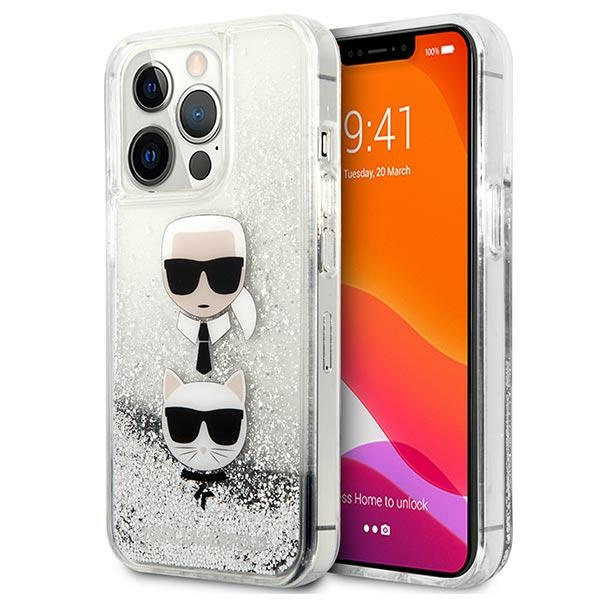 Etui KARL LAGERFELD Apple iPhone 13 13 Pro Liquid Glitter Karl&Choupette Head Srebrny Hardcase