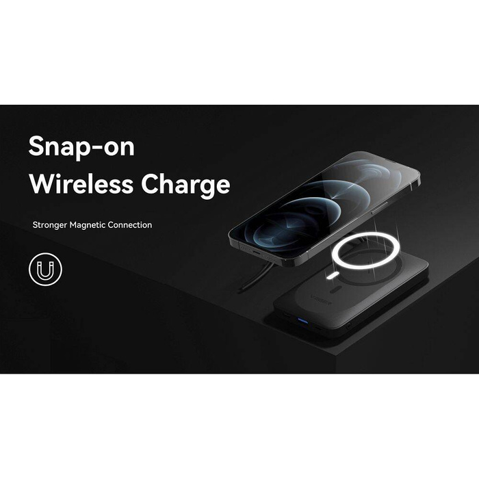 VEGER powerbank 10000 mAh z ładowaniem indukcyjnym kompatybilny z MagSafe PD QC3.0 2A 20W MagOn (VP1151 / W1151) biały