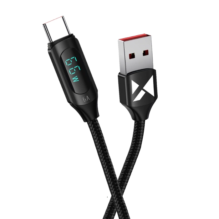 Kabel USB A - USB C Wozinsky WUACC2 z wyświetlaczem 66W 6A 2m - czarny