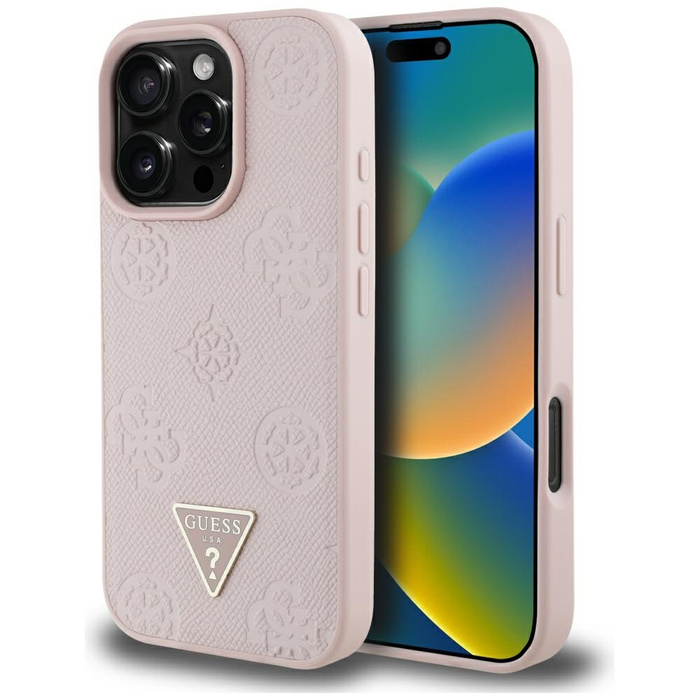 Etui Guess Grained Hot Stamp Peony       Triangle Logo MagSafe do iPhone 16 Pro Max różowy