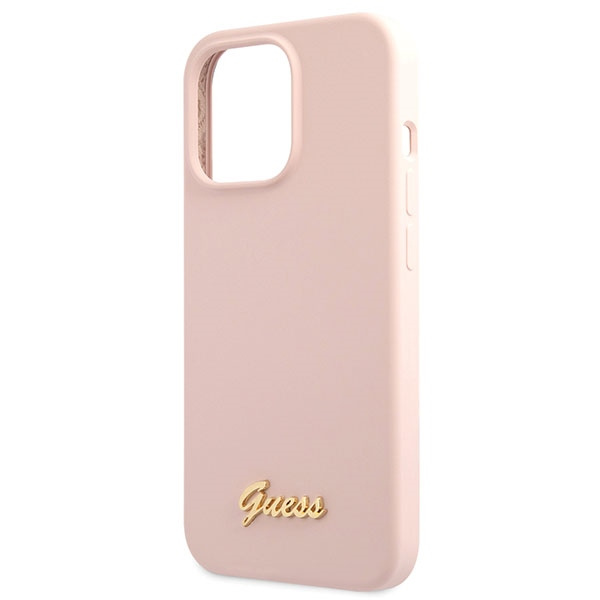 Etui Guess Guhcp13xlslmglp iPhone 13 Pro Max 6.7" Jasnoróżowy/light Pink Hardcase Silicone Script Gold Logo Case