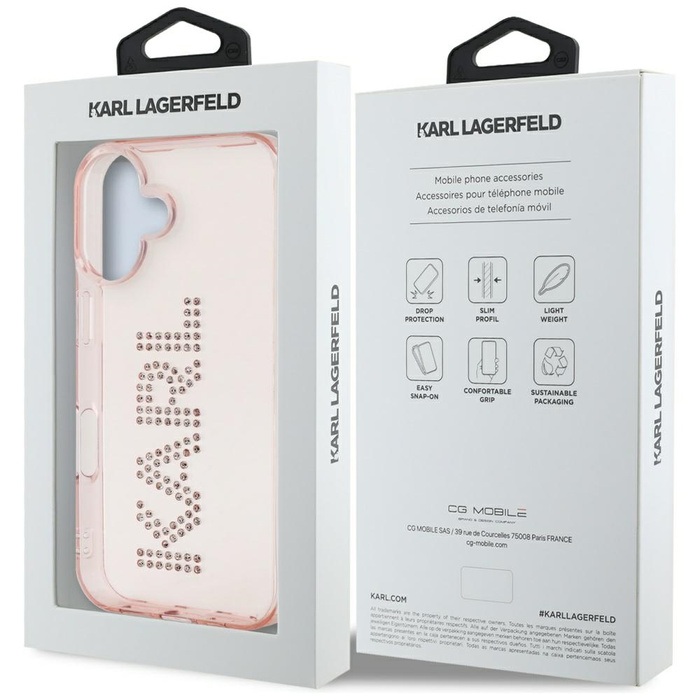 Etui Karl Lagerfeld IML Rhinestones Logo do iPhone 16 różowy