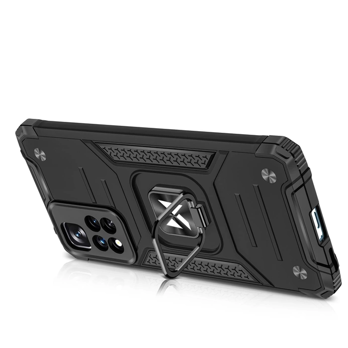 Wozinsky Ring Armor pancerne hybrydowe etui pokrowiec + magnetyczny uchwyt Xiaomi Redmi Note 11 Pro 5G (China) / Redmi Note 11 Pro+ 5G (China) / Mi 11i (India) / Mi 11i HyperCharge /  Poco X4 NFC 5G czarny