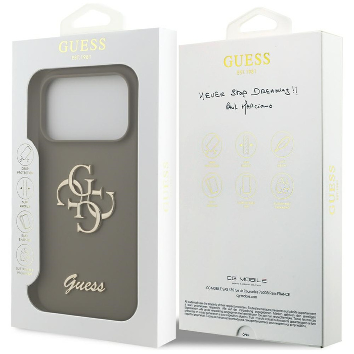 Etui Guess Silicone Big 4G Script do     iPhone 17 Pro Max brązowy
