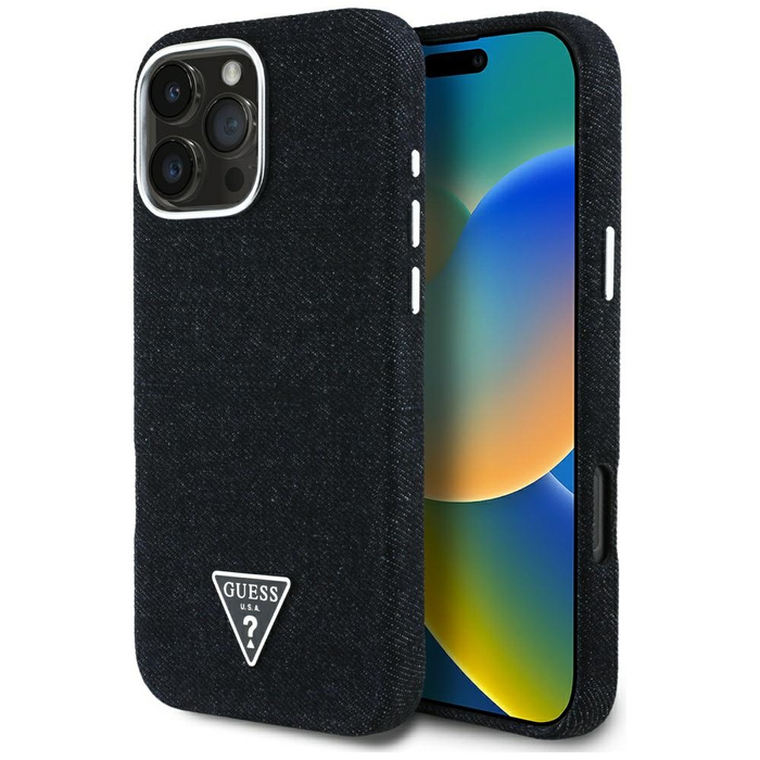 Etui Guess Denim Triangle Logo MagSafe   do iPhone 16 Pro Max czarny