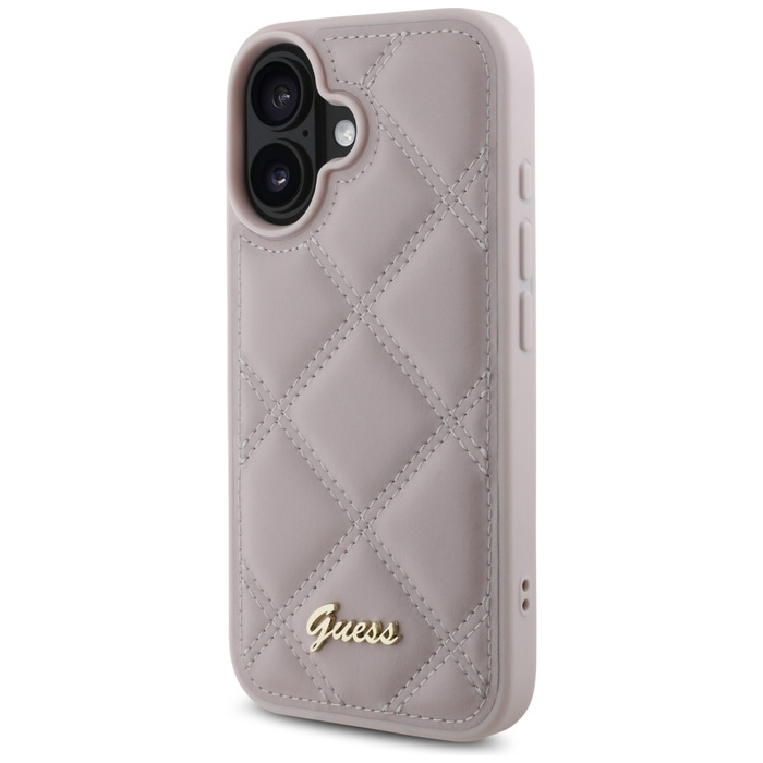 Etui Guess iPhone 16 6.1" różówy/pink hardcase Quiled Metal Logo