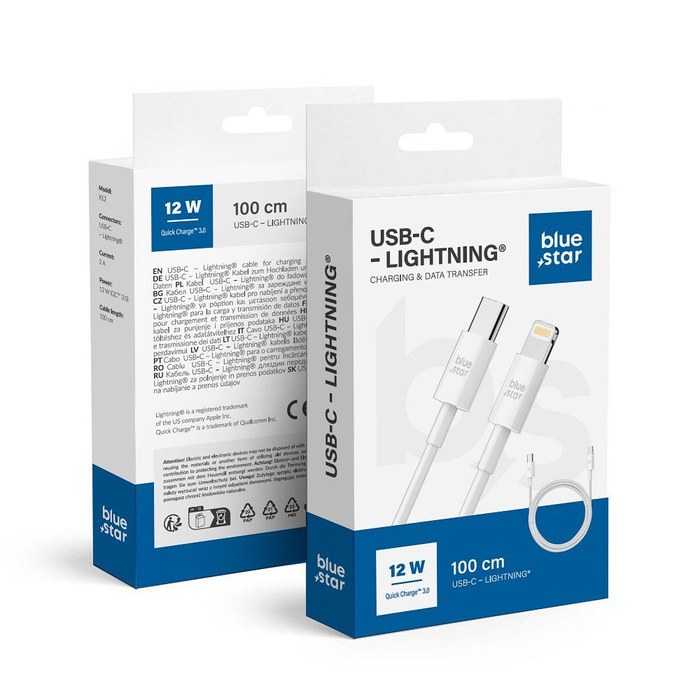 Kabel USB C do Lightning Blue Star 2A 12W 1 m QC3.0 PA-X12 biały