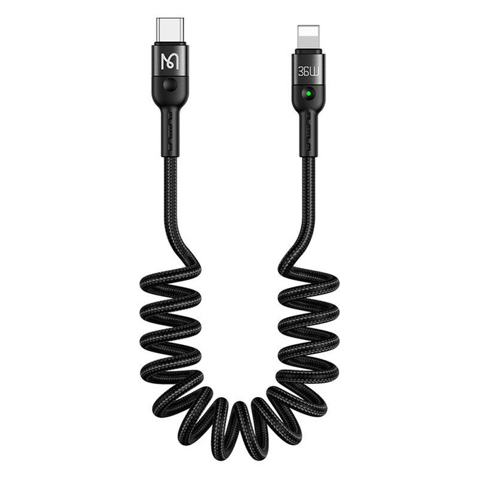 Sprężynowy kabel USB-C do Lightning Mcdodo CA-1960, 36W, 1.8m (czarny)
