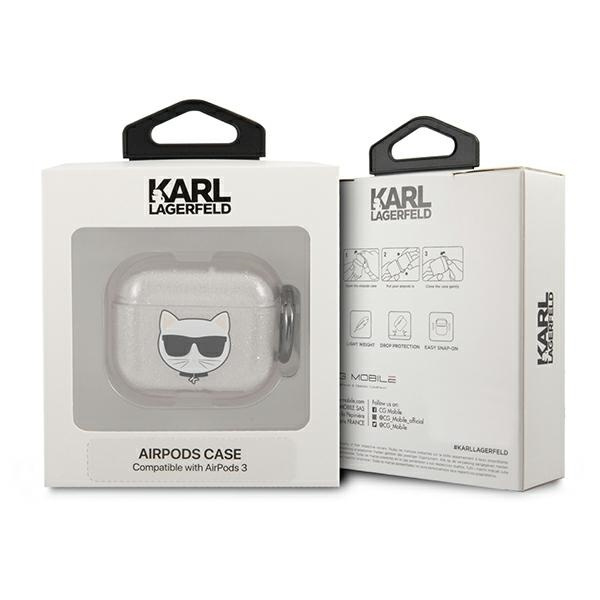 Etui KARL LAGERFELD Apple AirPods 3 Glitter Choupette Srebrny Case