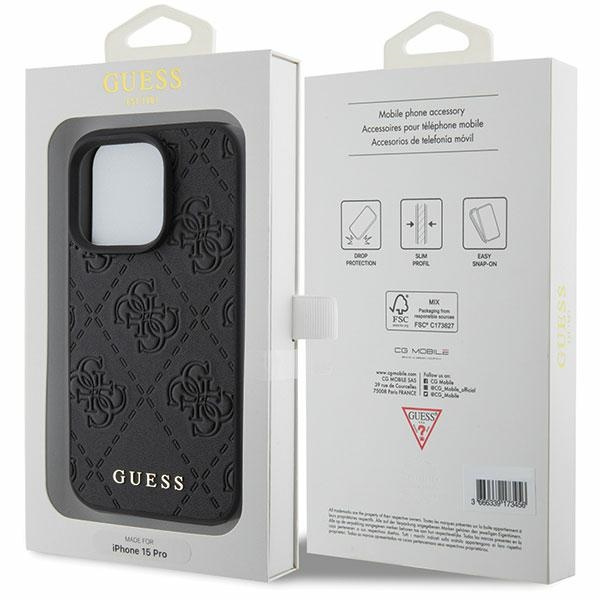 Etui Guess GUHCP15LP4EPMK iPhone 15 Pro 6.1" czarny/black hardcase Leather 4G Stamped Case
