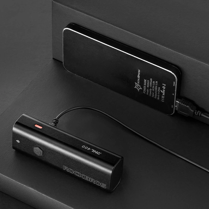 Lampka rowerowa przednia Rockbros 24310006001 400 lm + kabel micro USB - USB-A - czarna