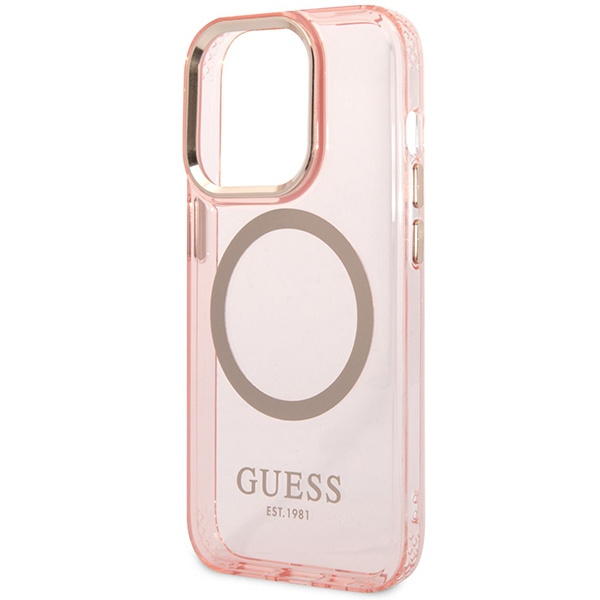 Etui GUESS Apple iPhone 14 Pro Max Gold Outline Translucent MagSafe Różowy Hardcase