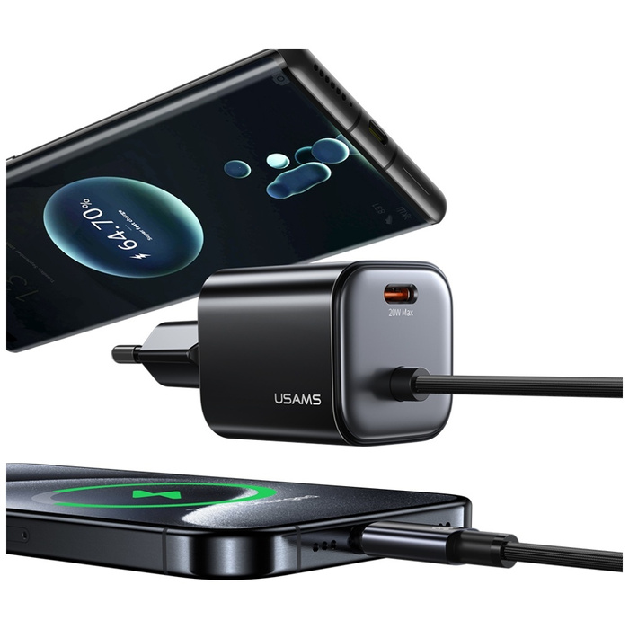 Ładowarka sieciowa USAMS JC Series CC261 20W GaN Mini Fast Charger 2xUSB-C biały