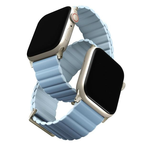 Pasek UNIQ Revix Premium Apple WatchSeries 1/2/3/4/5/6/7/8/9/SE/SE2 38/40/41mm Edition Reversible Magnetic Leather biało-niebieski/arctic-soft blue