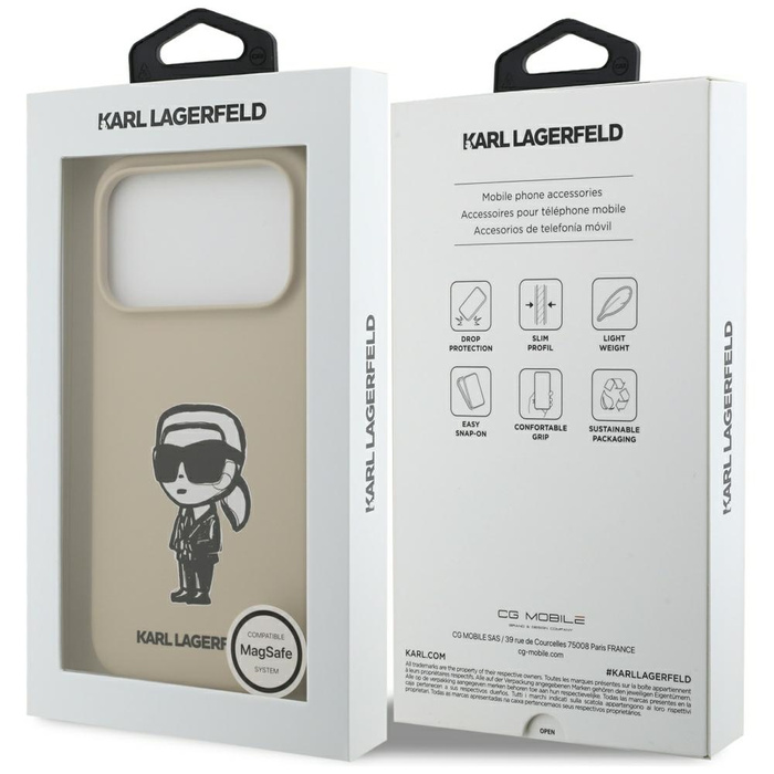 Etui Karl Lagerfeld Silicone Karl Sketch & Logo MagSafe do iPhone 17 Pro brązowy