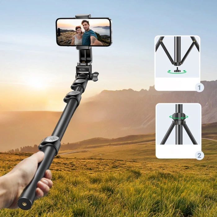 Selfie stick Ugreen LP680 ze stojakiem i pilotem Bluetooth 1.8m - czarny