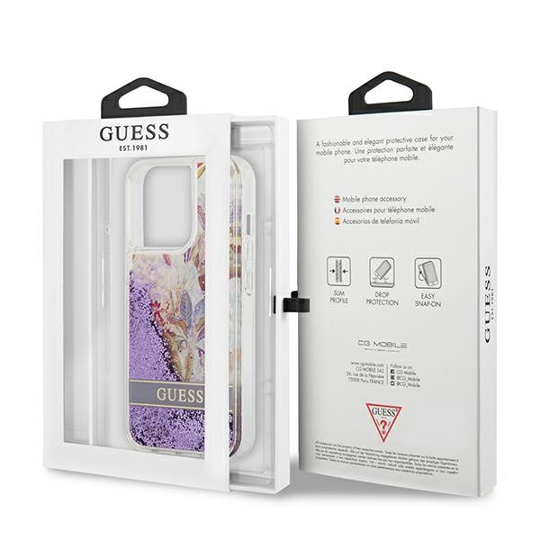Etui GUESS Apple iPhone 13 13 Pro Flower Liquid Glitter Fioletowy Hardcase