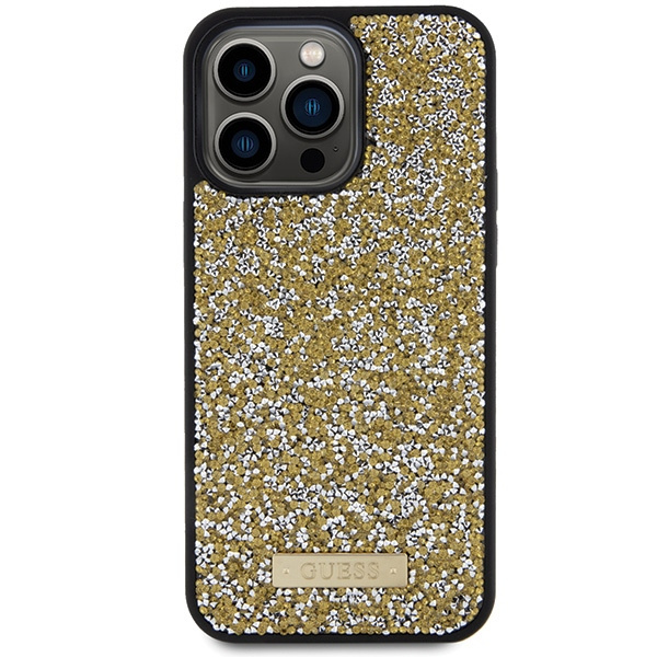 Etui Guess GUHCP15LPFGSBSD iPhone 15 Pro 6.1" żółty/yellow hardcase Rhinestone Metal Logo Case