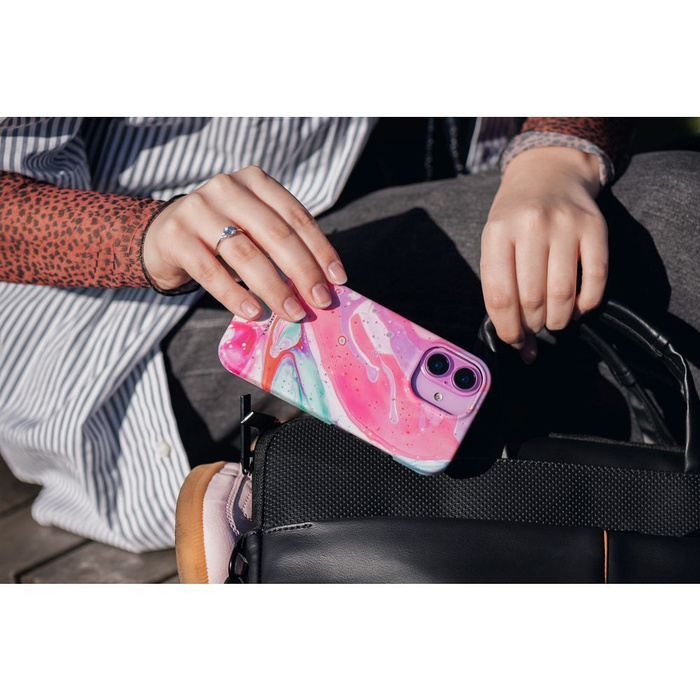 Etui na iPhone 15 PLUS Forcell F-Protect Mirage zgodny z MagSafe Military Drop-Test pink marble