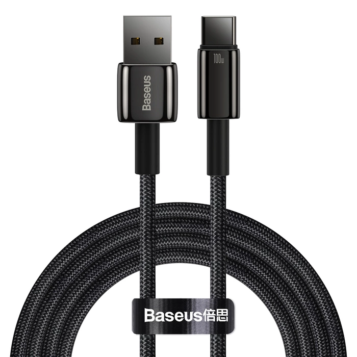 [PO ZWROCIE] Baseus Tungsten Gold kabel USB-A - USB-C 480Mb/s 100W 2m czarny (CAWJ000101)