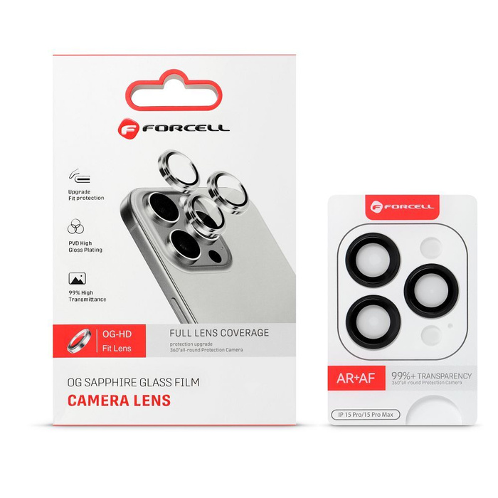 Szkło hartowane na aparat do iPhone 15 Pro / 15 Pro Max Forcell Premium tytanowe niebieskie