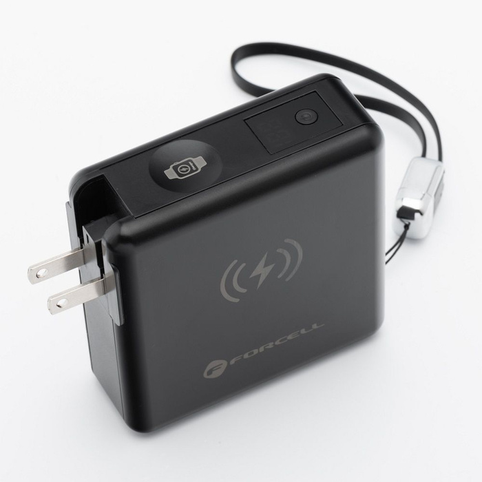 Wielofunkcyjna ładowarka Forcell F-Energy 6w1 USB A + USB C PD 45W + power bank 15000 mAh + ładowanie bezprzewodowe 15W czarna