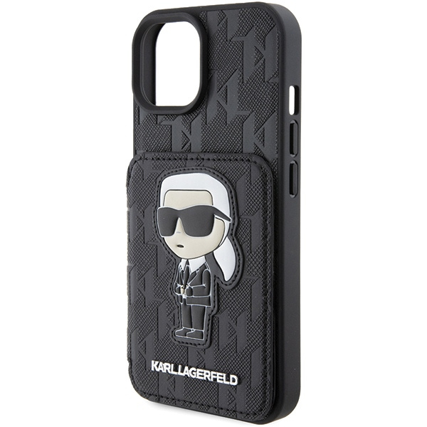 Etui Karl Lagerfeld KLHCP15SSAKKNSCK iPhone 15 6.1" czarny/black hardcase Saffiano Cardslots and Stand Monogram Ikonik Patch