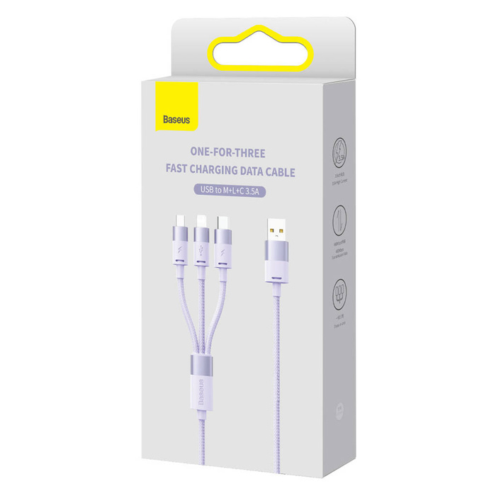 Baseus StarSpeed kabel 3w1 USB-A - Micro-USB / Lightning / USB-C 3.5A 1.2m fioletowy