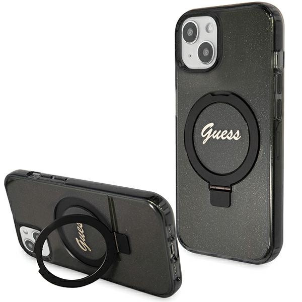 Etui Guess GUHMP13MHRSGSK iPhone 13 / 14 / 15 6.1" czarny/black hardcase Ring Stand Script Glitter MagSafe Case