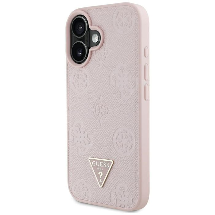 Etui Guess Grained Hot Stamp Peony       Triangle Logo MagSafe do iPhone 16 różowy