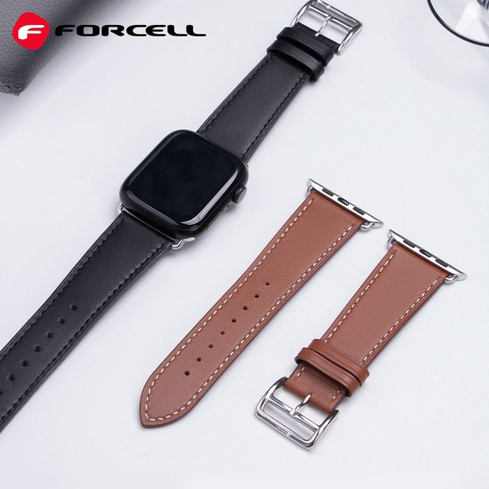 Pasek do Apple Watch Forcell F-Design FA20 dziurki skóra ekologiczna 38 / 40 / 41 mm czarny