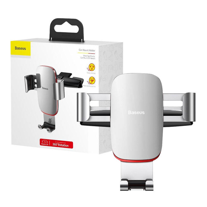 Baseus Metal Age Gravity Car Mount metalowy samochodowy uchwyt grawitacyjny na slot CD srebrny (SUYL-J0S)