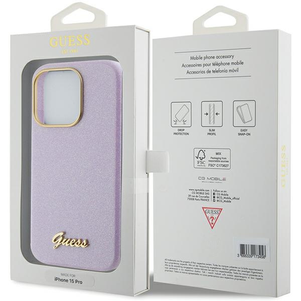 Etui Guess GUHCP15XPGMCSL iPhone 15 Pro Max 6.7" liliowy/lilac hardcase Glitter Glossy Script