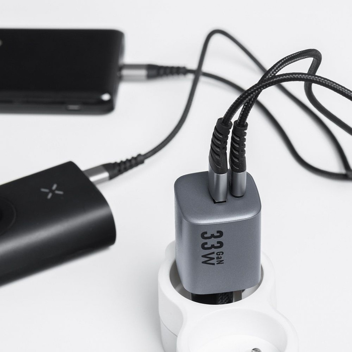 Ładowarka sieciowa do telefonu Forcell F-Energy GaN USB C + USB A QC4.0 PD 3A 33W VT-31 szara