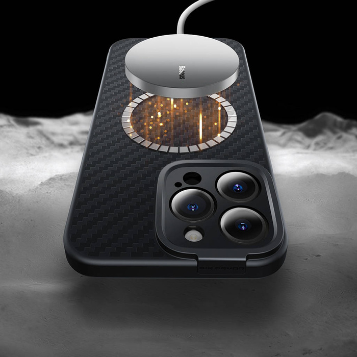 Etui Pancerne Etui iPhone 14 Pro Max Kompatybilne Z Magsafe Szkło Hartowane Baseus Synthetic Fiber - Czarne Case